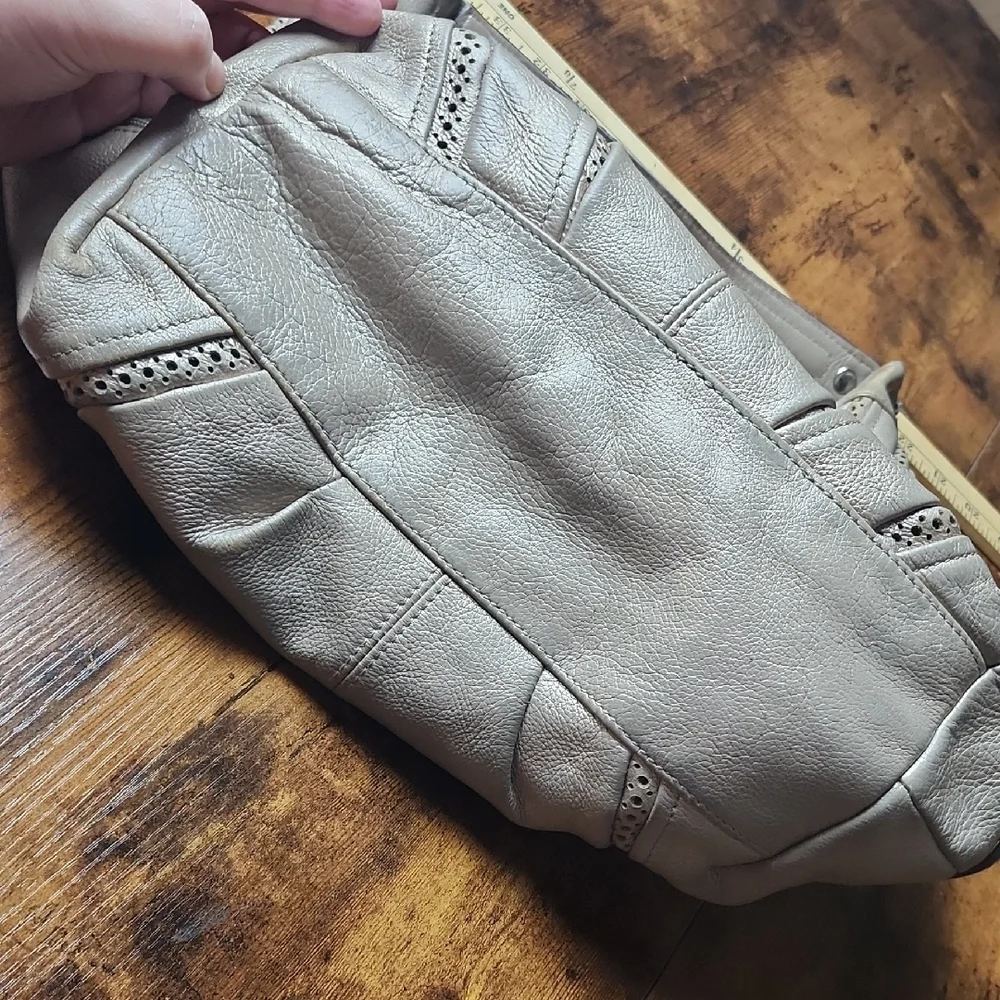 TIGNANELLO‎ | Taupe Metallic Leather Hobo Bag With Cutout Accents And Pockets
